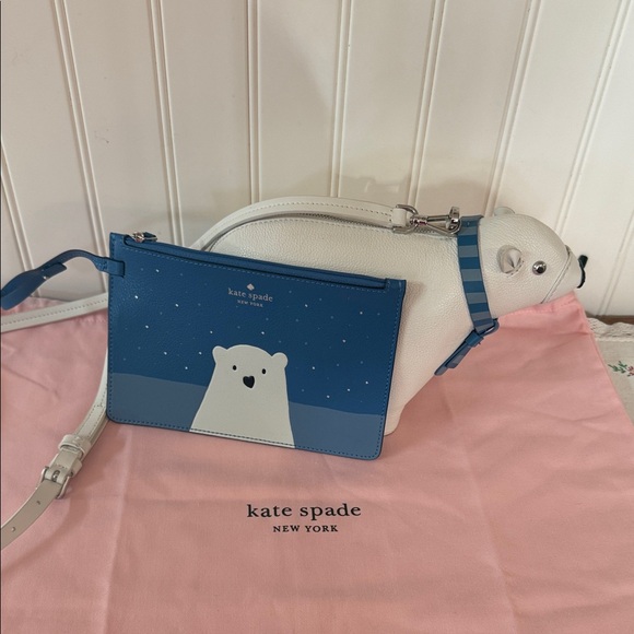 kate spade Handbags - Kate Spade Blue and White Polar Bear Crossbody Bag with polar bear pouch & dusty